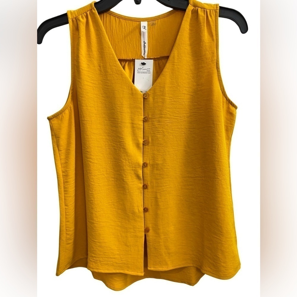 NY Collection Yellow Button Down Sleeveless Tank